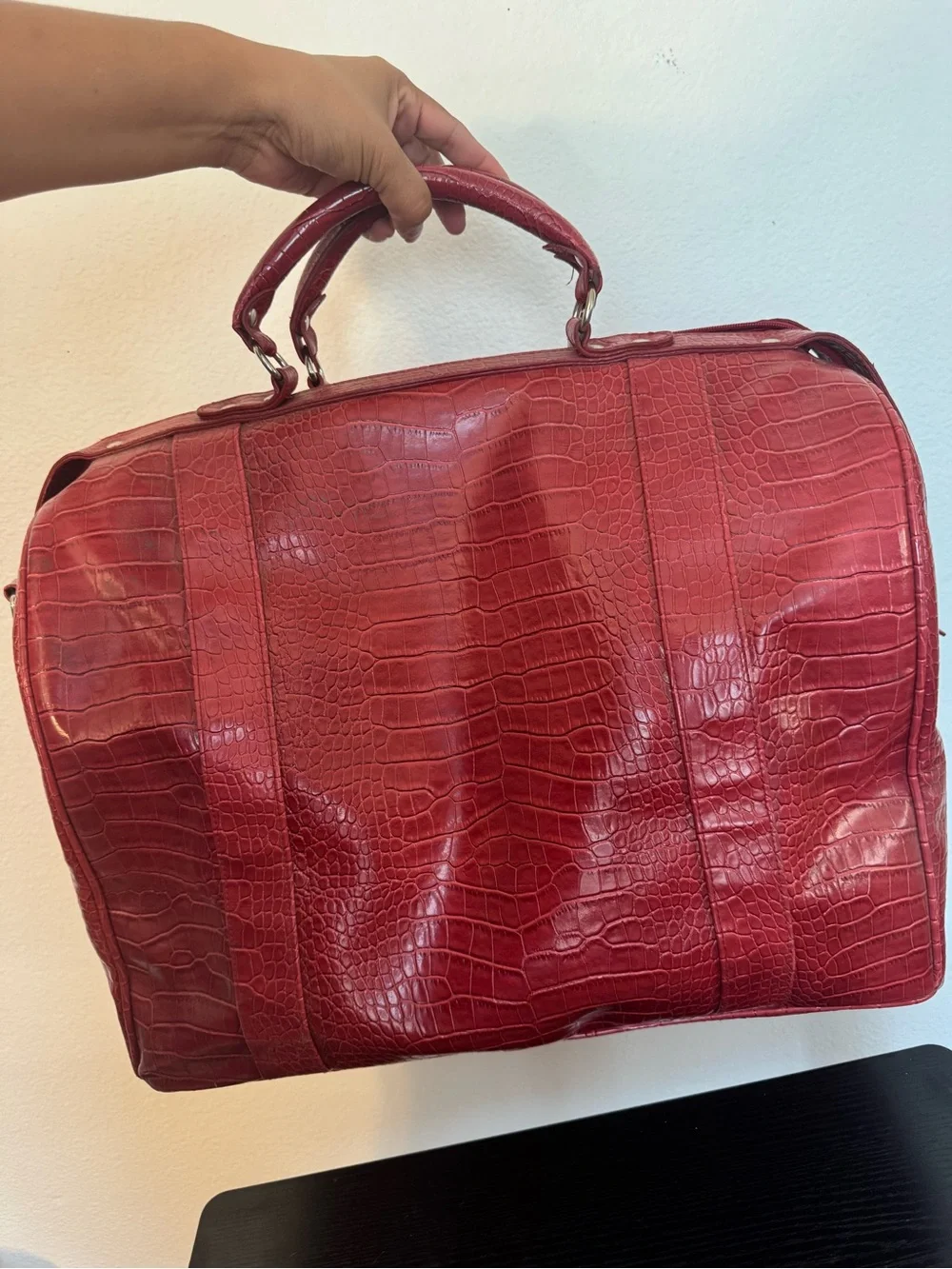 Bath & Body Works Red Faux-Croc Duffle Bag